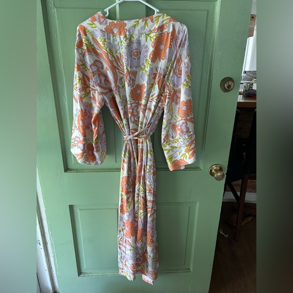 Kassatex cravings floral kimono kaftan maxi lounge wrap dress robe sz 2 large - Picture 5 of 10